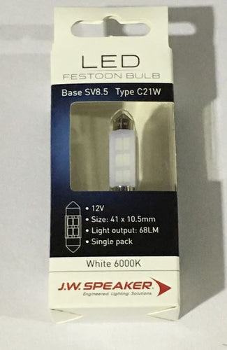 (PAIR) JW Speaker LED 41mm Festoon C21W 6000K White 12V for INTERIOR REGO LIGHT