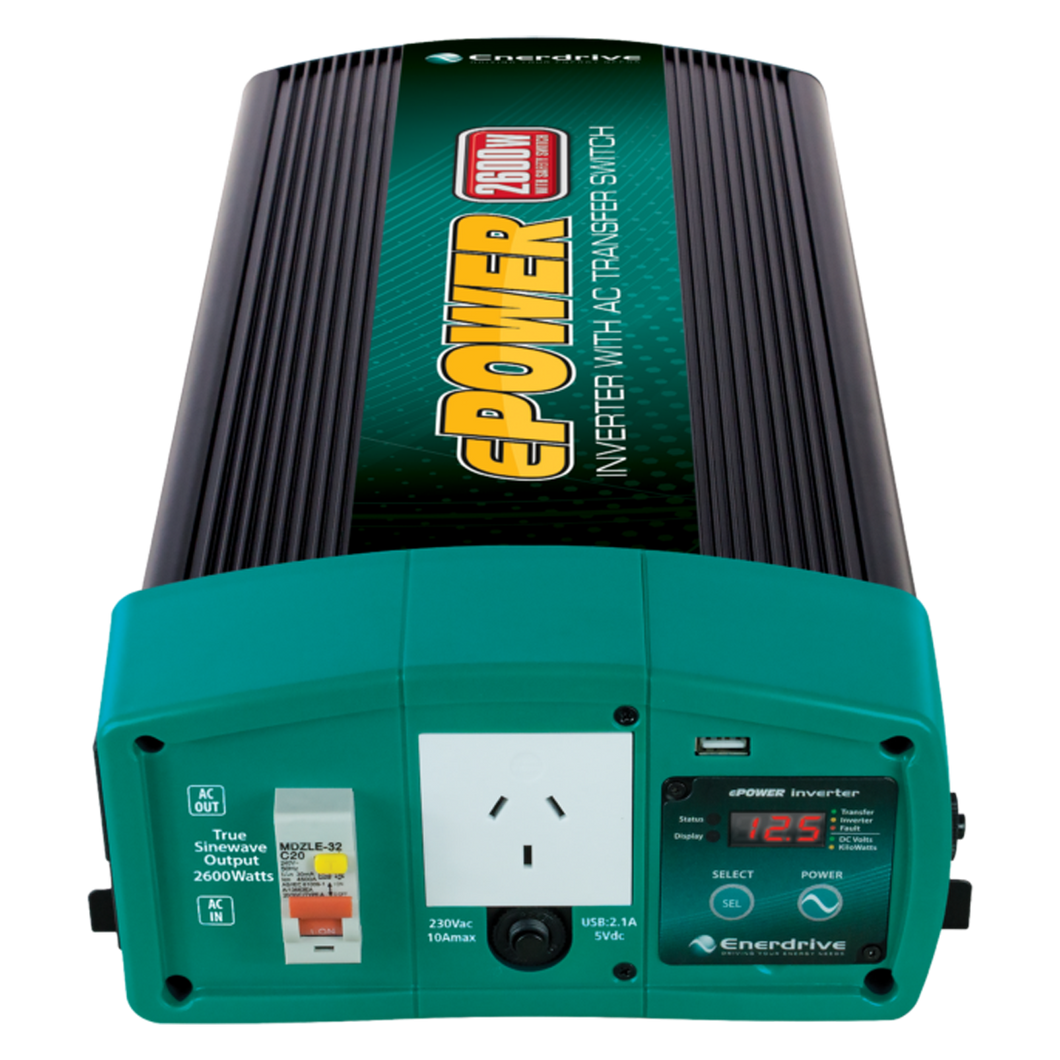 Enerdrive ePOWER 2600W 12V True Sine Wave Inverter with AC Transfer & Safety Switch