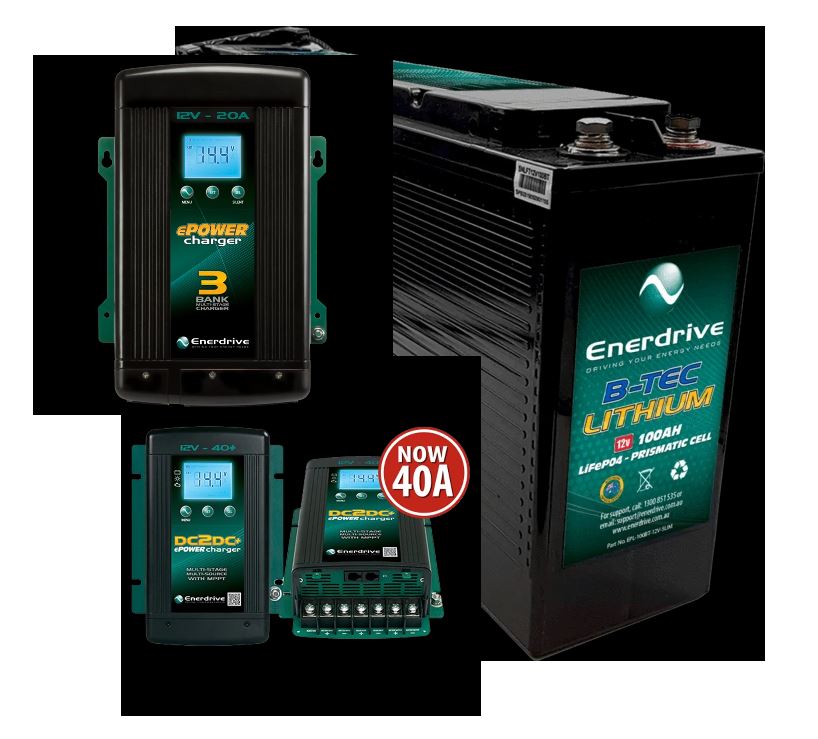 Enerdrive Lithium Battery and Charger Bundle 100AH + DC40 & AC20 EN3DC40+ EN31220 BATTERY CHARGERs