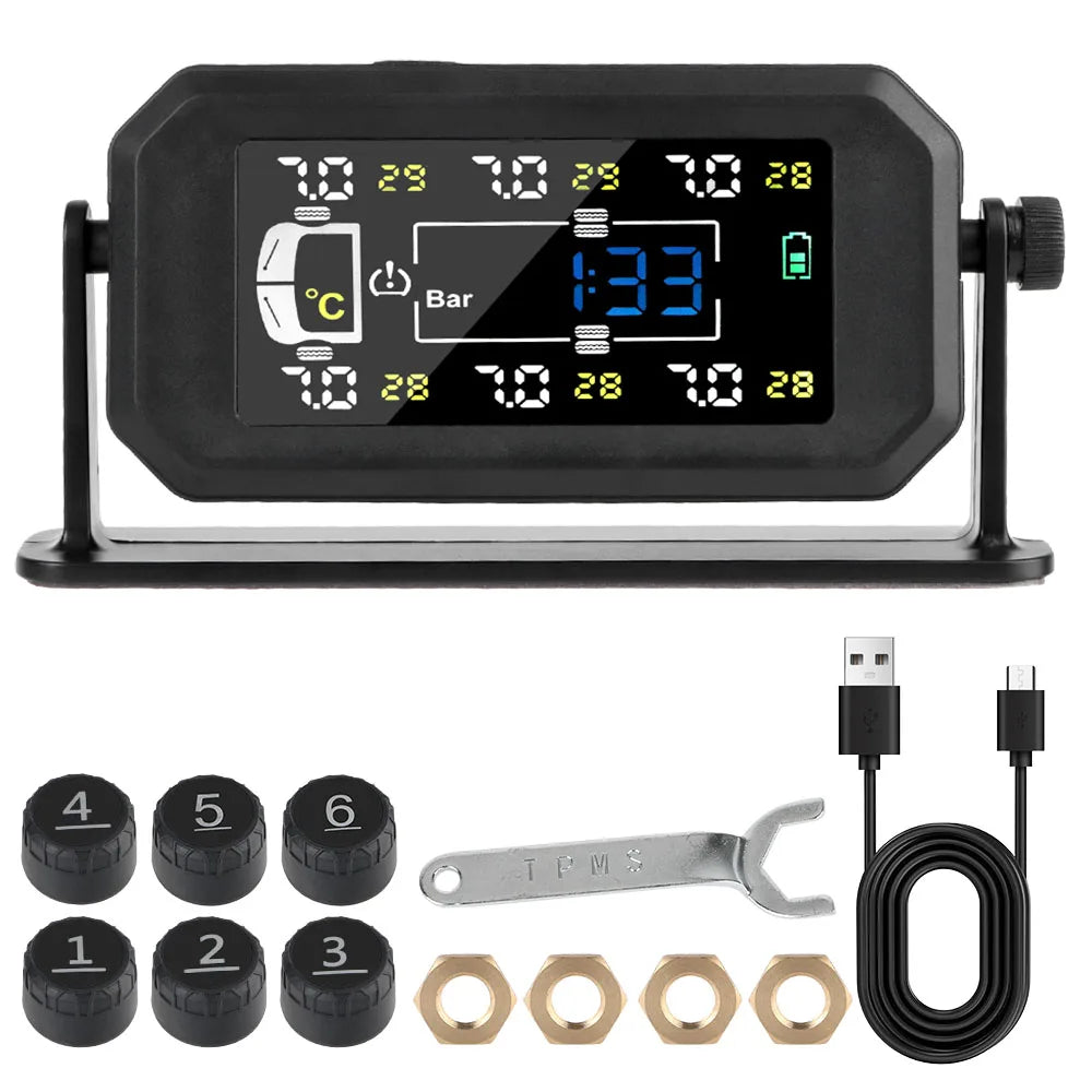 Tire Pressure Monitoring System H13 Truck Car Tyre Pressure Monitor 6 External Sensors Temperature Warning Fuel Save Intelligent