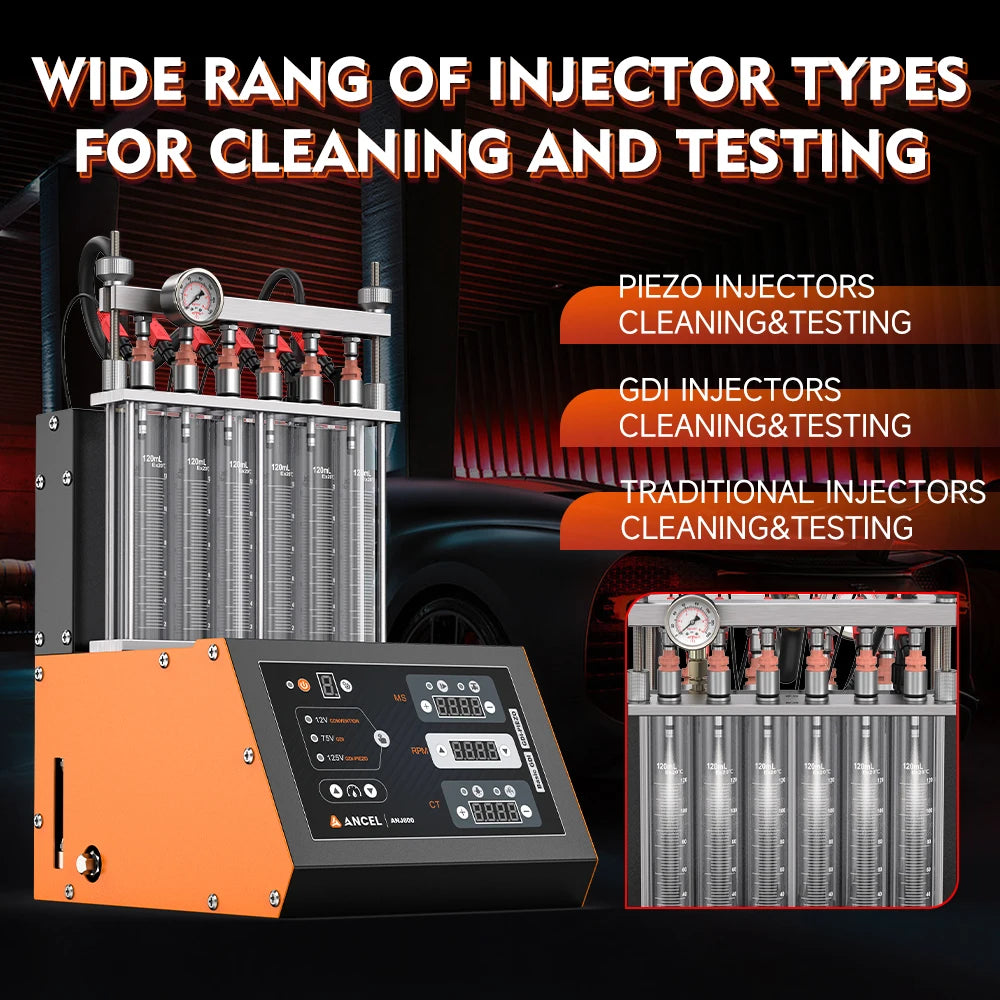 ANCEL ANJ600 GDI Piezo 220V 6 Cylinder Ultrasonic Wave Fuel Injector Cleaner Machine Tester Use for Car Motorcycle Cleaning Mach