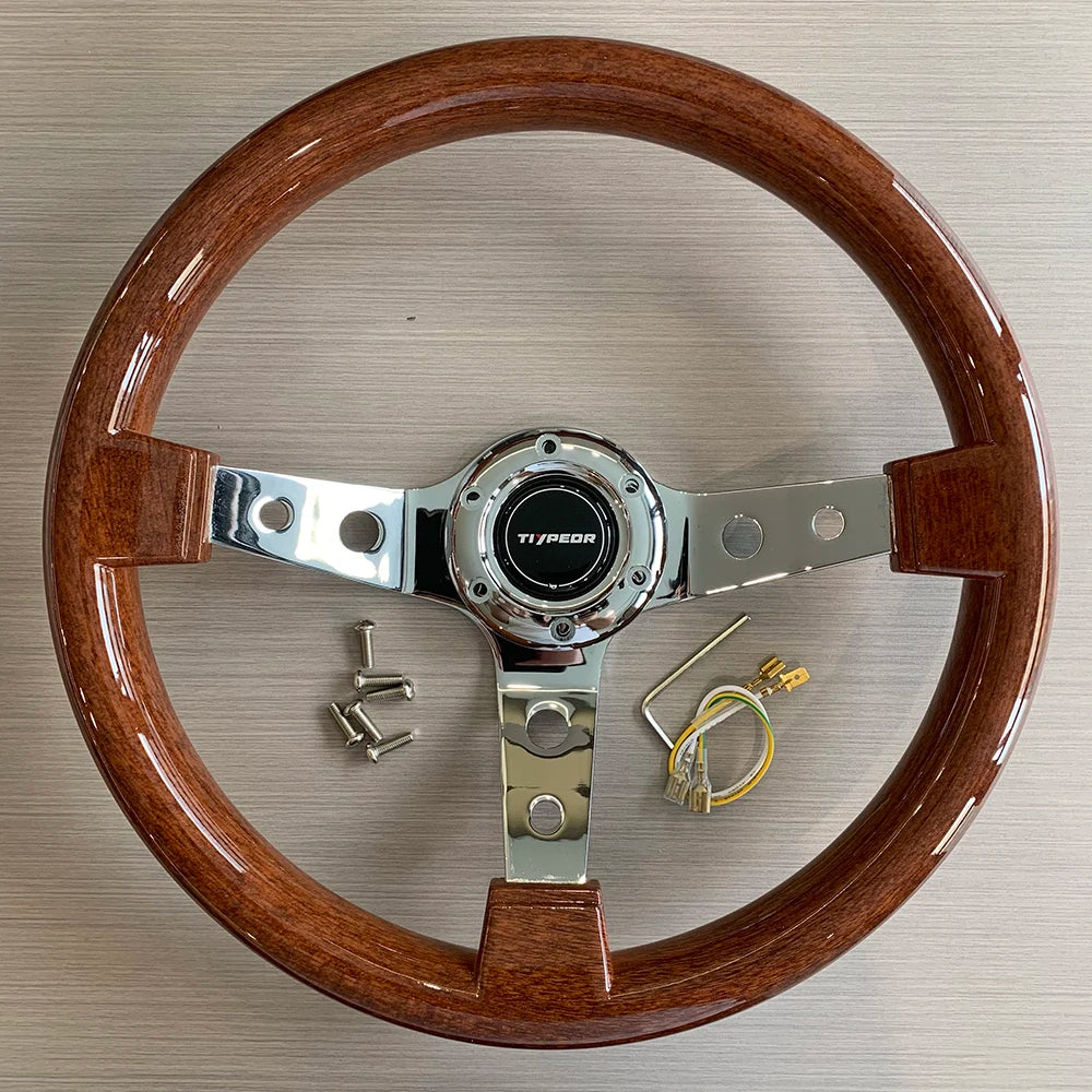 TIYPEOR Universal 14inch 350mm ABS Wood Style Vintage Classic Retro Steering Wheel