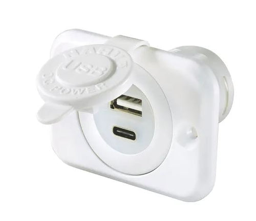 Narva 81103WBL Dual USB A & USB C Single Socket White 12/24V Marine Caravan