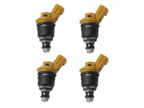 4x 555cc Yellow Top Side Feed Fuel Injectors for Nissan SR20DET with Harnesses