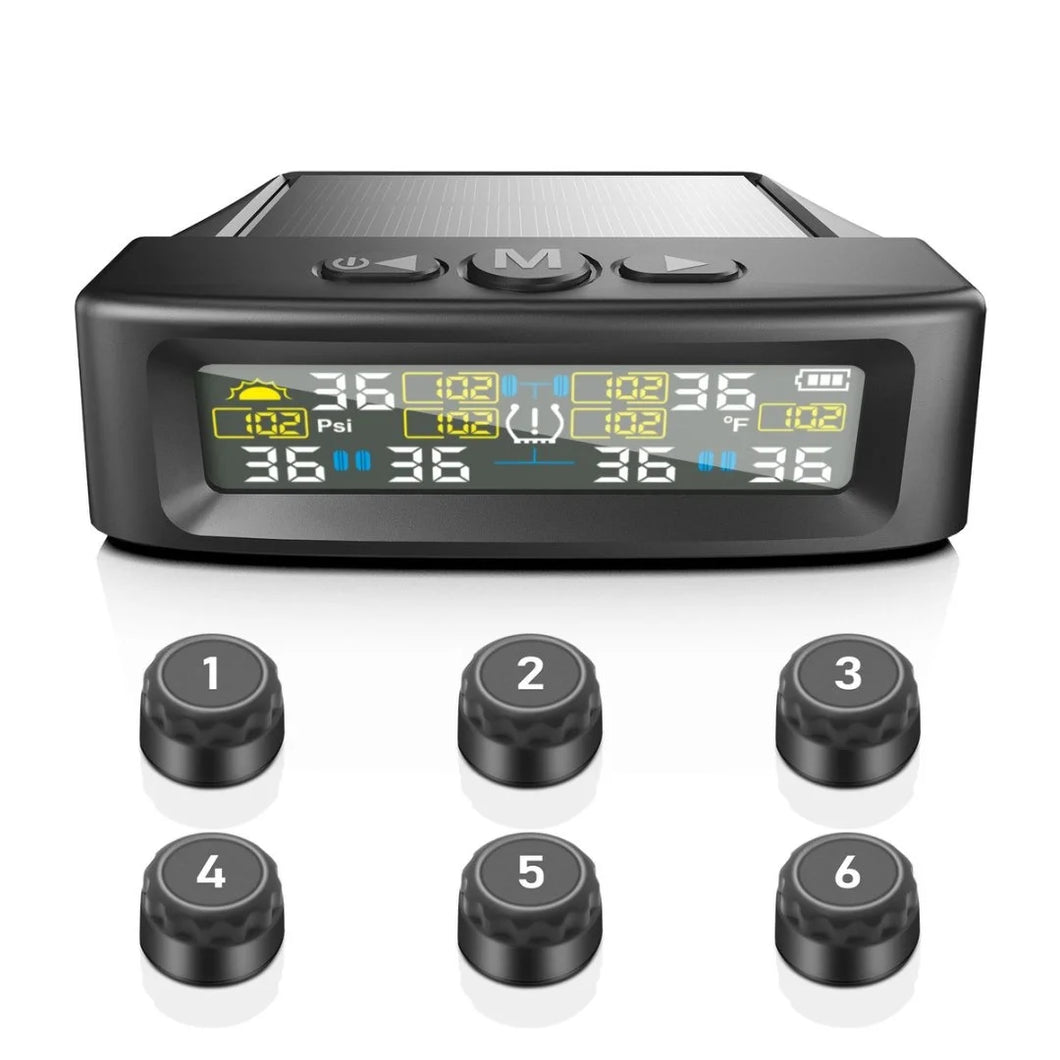 Tire Pressure Monitoring Tire Temperature Monitoring Automatic Safety Alarm System Solar Power Truck RV TPMS 6 Sensor