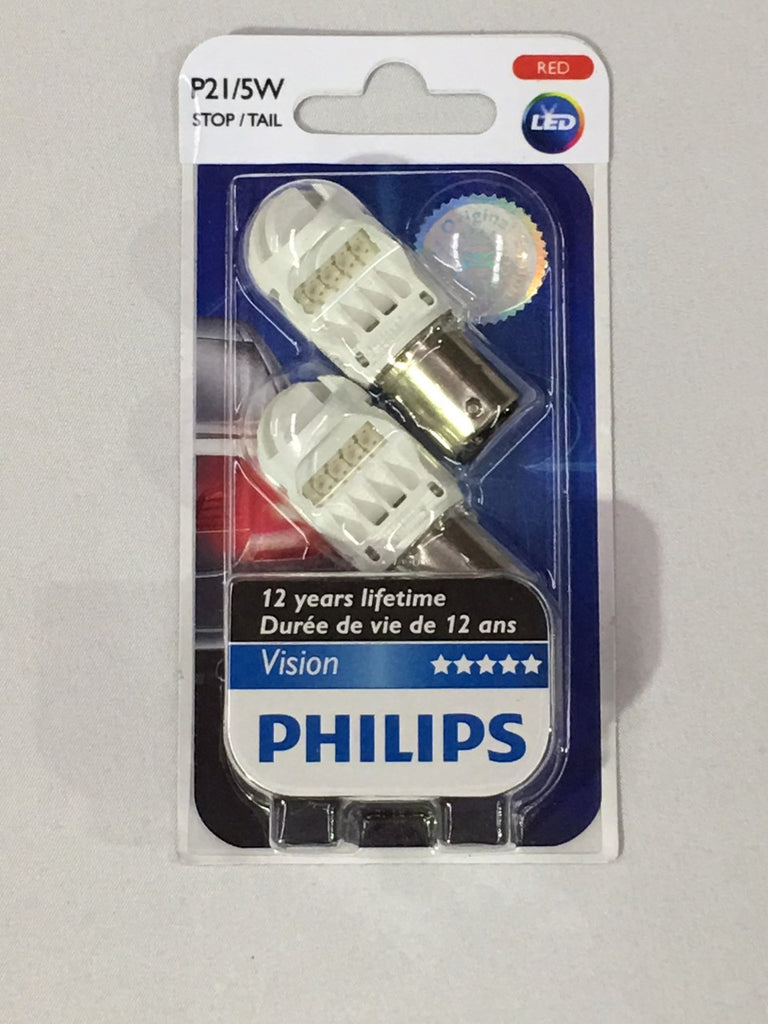 Philips LED Bayonet Bulb - 12V 21/5W BAY15d RED Colour - TWIN PACK - 1 ...