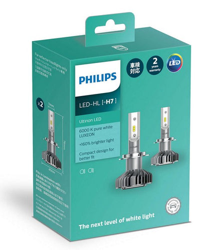 PHILIPS LED H7 Ultinon Headlight Bulbs 12v 6000K Bright White Pair