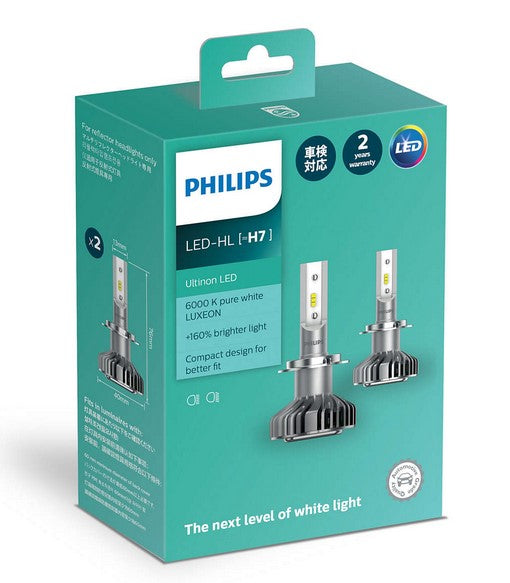 PHILIPS LED H7 Ultinon Headlight Bulbs 12v 6000K Bright White Pair