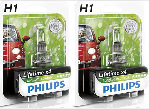 2Pcs Philips Long Life Eco Vision H1 Bulb Globe 12V 55W Life Time 12258LLECOB1