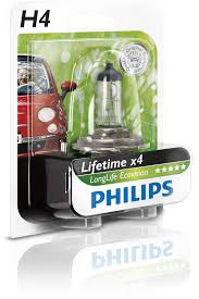 2 x Philips Long Life Eco Vision H4 Bulb Globe 12V 60/55W LifeTime 12342LLECOB1