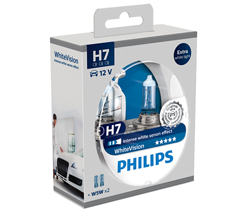 Free T10 (PAIR) PHILIPS H7 12V 55W WHITE VISION 3700K WHITE LIGHT HALOGEN BULBS