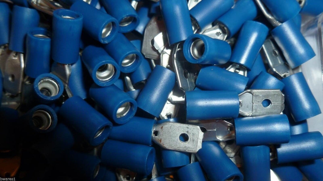 100 x NARVA 56122 MALE BLADE BLUE SPADE CRIMP TERMINAL 4mm WIRE