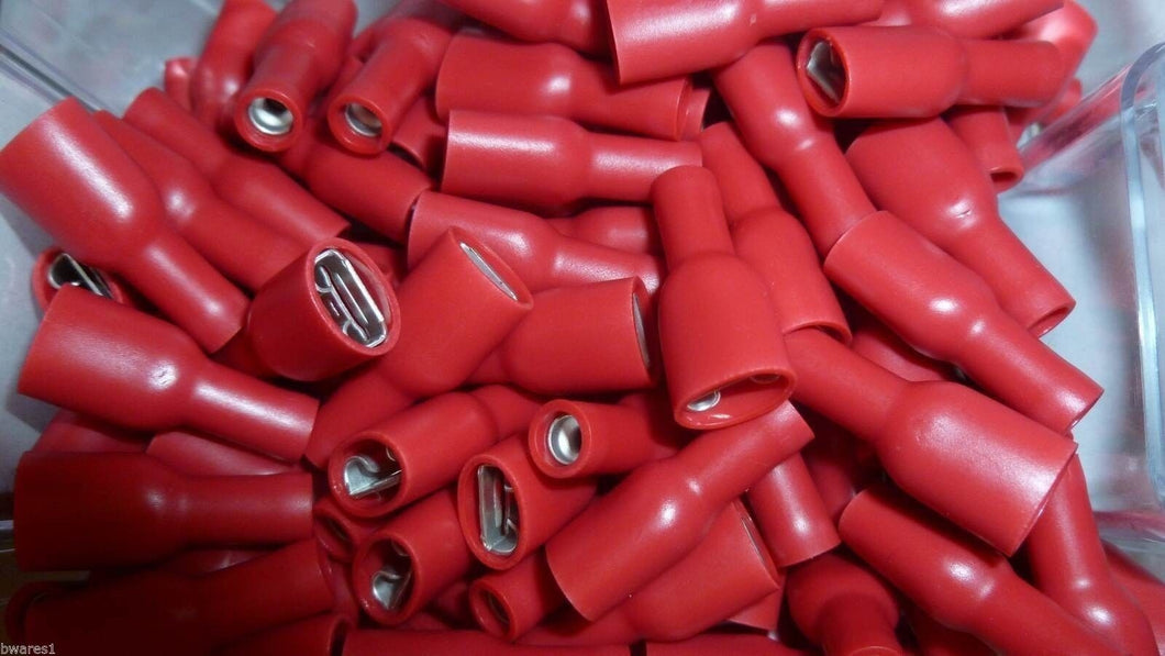 100 x NARVA 56142 FEMALE BLADE RED SPADE CRIMP TERMINAL 3mm FULLY INSULATED