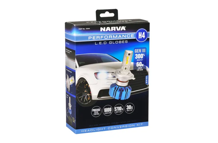 Narva H4 LED Headlight Globes Performance Kit GEN III H4 12/24V with T10 LED's