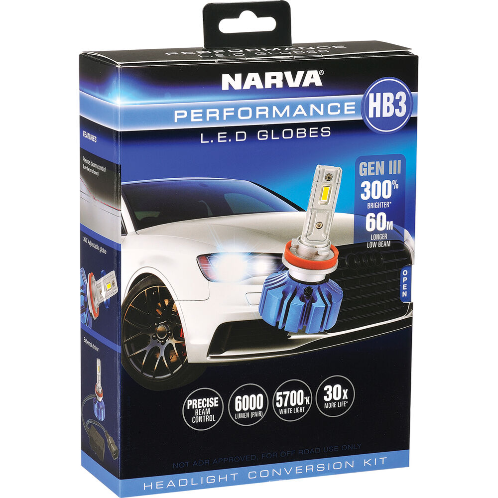 Narva HB3 LED Headlight Globes Performance Kit GEN III 12/24V with T10 LED's