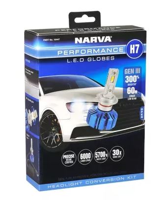 Narva H7 LED Headlight Globes Performance Kit GEN III H7 12/24V with T10 LED's