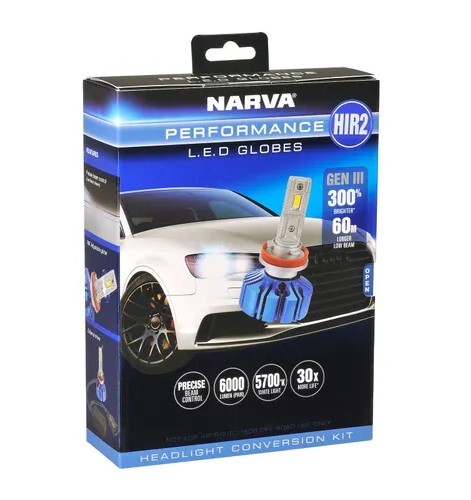 Narva HIR2 LED Headlight Globes Performance Kit GEN III 12/24V with T10 LED's
