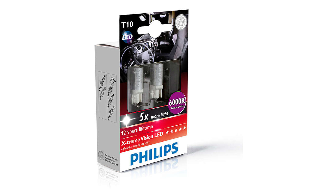 Philips Xtreme Vision 360 LED W5W T10 510 6000K 24V Bright White Bulbs Pair