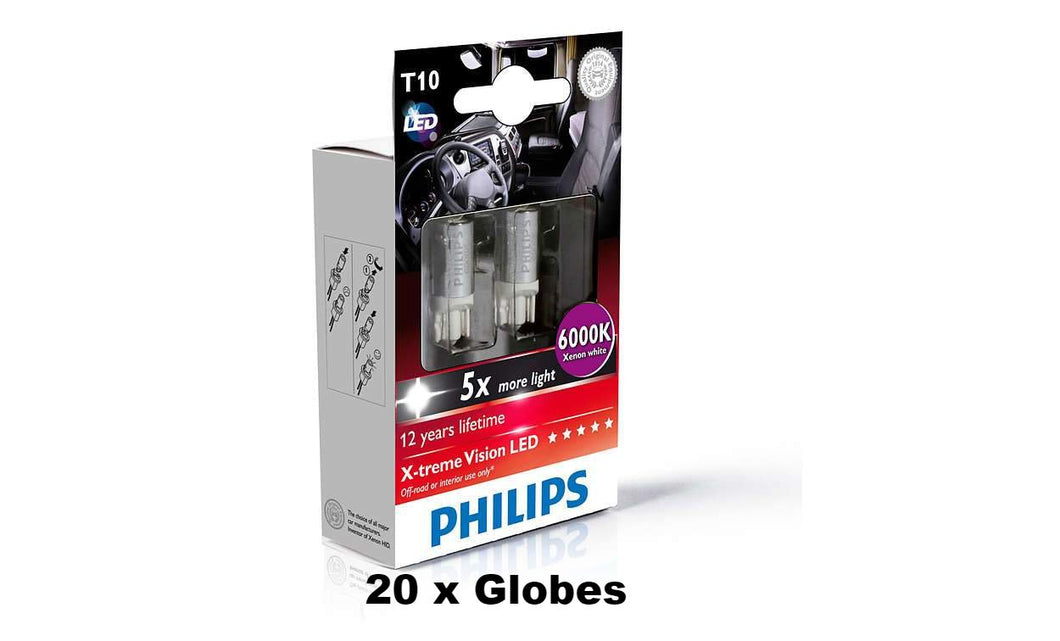 20 x Philips Xtreme Vision 360 LED W5W T10 510 6000K 24V Bright White Bulbs