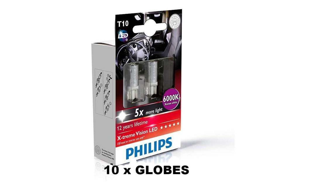10 x Philips Xtreme Vision 360 LED W5W T10 510 6000K 24V Bright White Bulbs