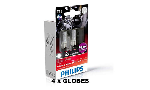 4 x Philips Xtreme Vision 360 LED W5W T10 510 6000K 24V Bright White Bulbs