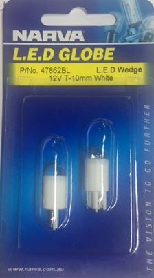 47862BL Narva Globe Wedge White LED 12V T10mm - PAIR