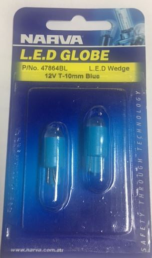 47864BL Narva Globe Wedge BLUE LED 12V T10mm - PAIR