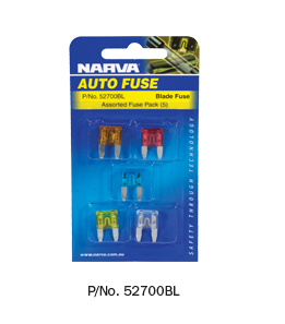 52700BL Narva Mini Blade Fuses - Assortment Pack of 5