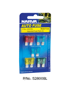 52800BL Narva Standard ATS Blade Fuses - Assortment Pack of 5