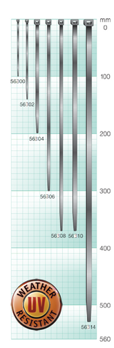 56304 Narva Standard Duty Black Cable Ties U.V. Weather Resistant - 4.8 x 200mm