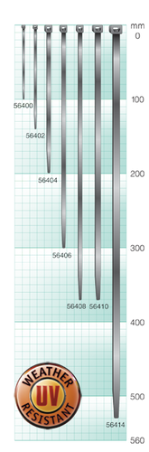56404 Narva Standard Duty Black Cable Ties U.V. Weather Resistant - 4.8 x 200mm