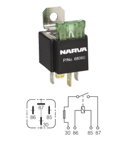 68060BL NARVA RELAY 12V 4 PIN 30A with BLADE FUSE