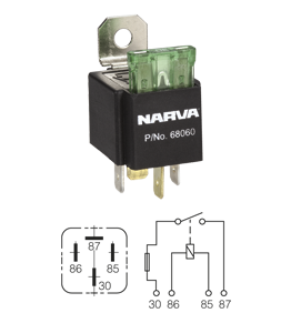 68060BL NARVA RELAY 12V 4 PIN 30A with BLADE FUSE x 3