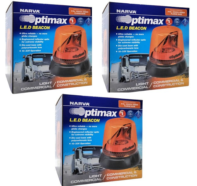 3 x Narva Optimax LED Rotating Beacon Amber 10-33V Class 1 LED Beacon Amber 8566