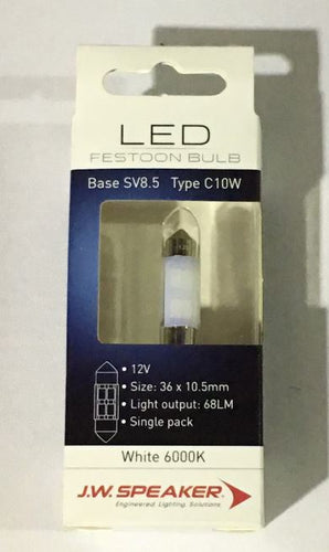 JW Speaker LED 36mm Festoon C10W 6000K White 12V for INTERIOR REGO LIGHT
