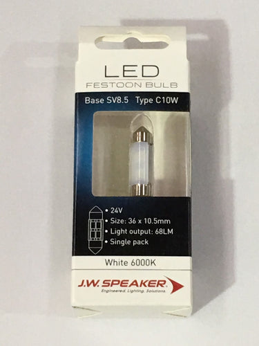 JW Speaker LED 36mm Festoon C10W 6000K White 24V for INTERIOR REGO LIGHT