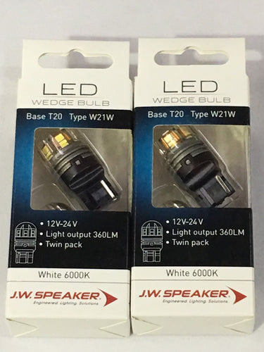 2 Pairs x JW Speaker LED W21/5W T20 7443 6000K Dual Brightness White bulb for Hi