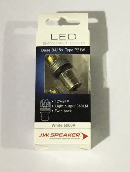 (PAIR) JW Speaker LED P21W BA15s S25 6000K Bright White bulb for Reverse Light
