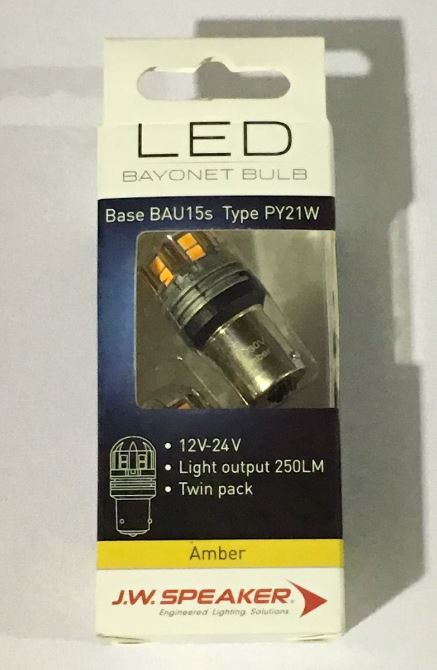 (PAIR) JW Speaker LED PY21W BAU15s BRIGHT AMBER Bulb for Indicator Turn Signal