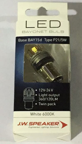 2 x  JW Speaker LED P21/5W BAY15d 1157 6000K Dual Brightness Bright Red bulb