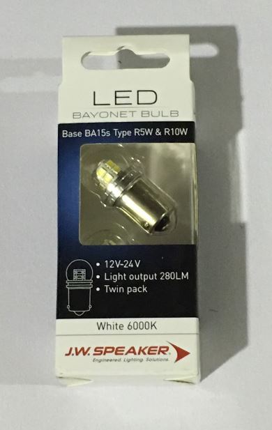 (PAIR) JW Speaker LED R5W R10W BA15s 6000K Bright White bulb 12-24V
