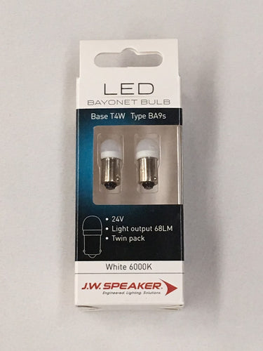 PAIR JW Speaker LED T4W BA9s 6000K Bright White bulb 24 Volt