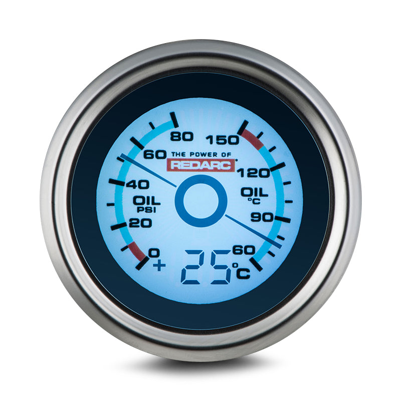 REDARC Oil Pressure & Oil Temperature 52MM Gauge with optional temp display