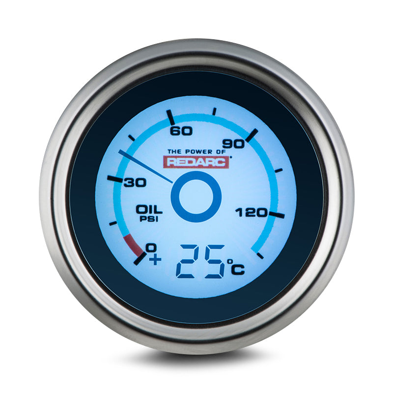 REDARC Single Oil Pressure 52MM gauge with optional temperature display