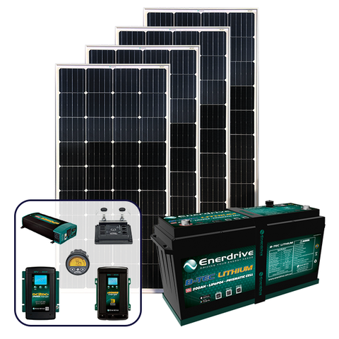 Enerdrive 200Ah Off-Grid 40A AC & DC Charging Bundle, with 720W of Solar Panels and 2000W Inverter (AC Transfer)
