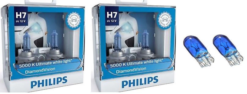 2 x PHILIPS H7 DIAMOND VISION 5000k T10 White Package deal white bulb