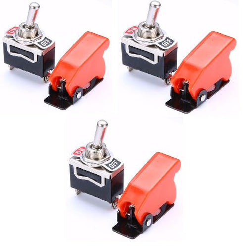 3 x Missile Switch Toggle on / off - Red - 12 Volt 20 Amp - Metal