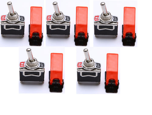 5 x Missile Switch Toggle on / off - Red - 12 Volt 20 Amp - Metal