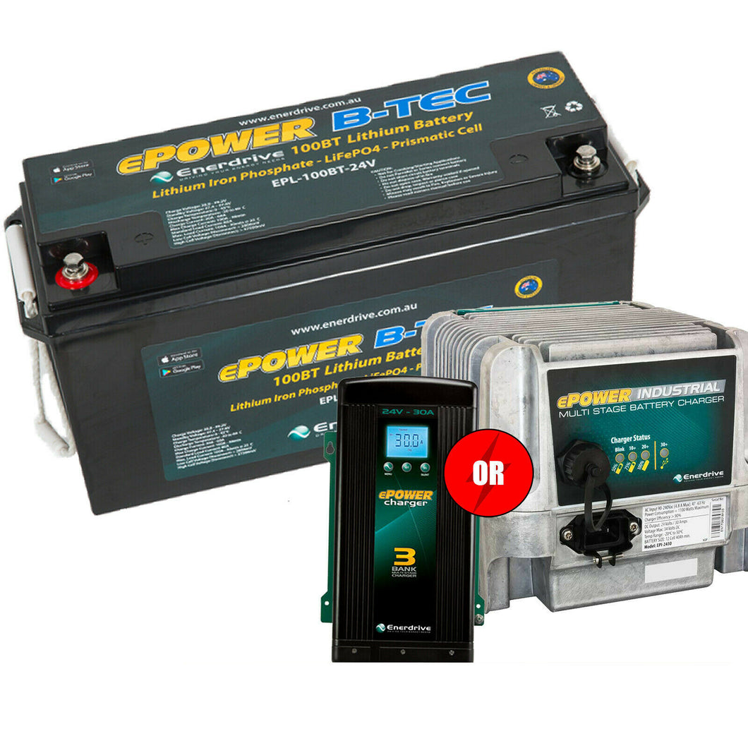 Enerdrive ePOWER B-TEC 24v 100aH Lithium Battery w/ FREE CHARGER OPTION
